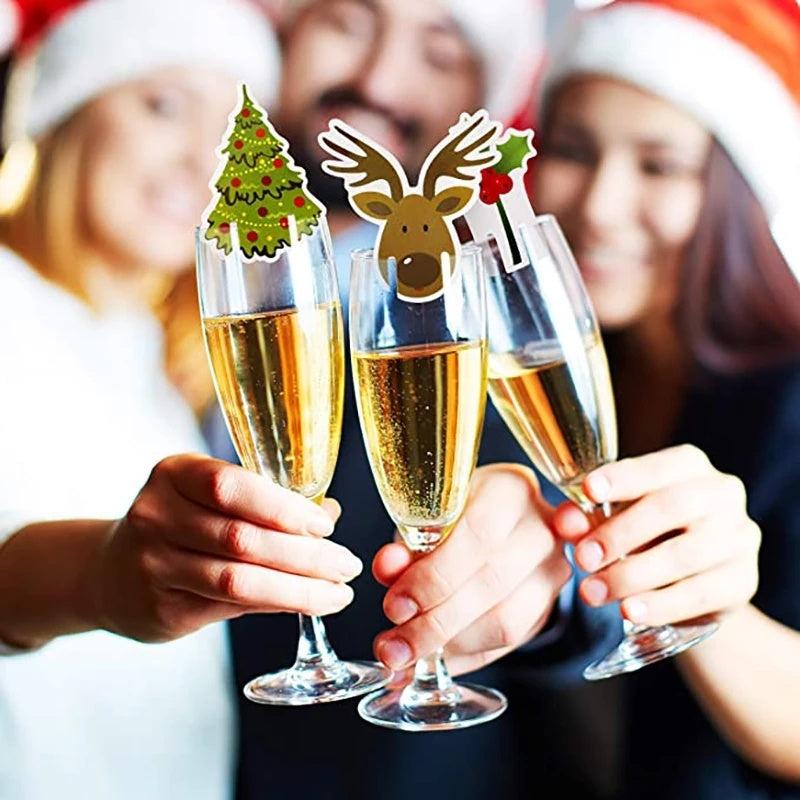 Christmas Hat Wine Glass Decoration Card